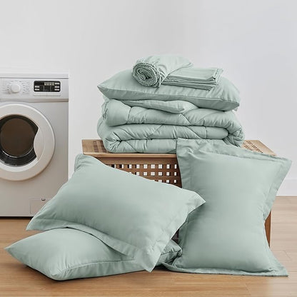 Love's cabin Full Comforter Set Aqua, 7 Pieces Full Bed in a Bag, All Season Bedding Sets with 1 Comforter, 1 Flat Sheet, 1 Fitted Sheet, 2 Pillowcase and 2 Pillow Sham