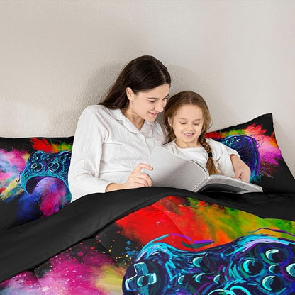 Erosebridal Teen Boys Gaming Full Size Comforter Sets Kids Gamer Bedding Set Girls Colorful Tie Dye Down Comforter Video Game Room Deocr Bed Set Navy Blue Gamepad Bedding Quilt with 2 Pillow Cases