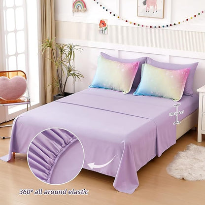 Drucon Rainbow Comforter Set Twin Size for Teen Girl &Boys,6 Pieces Bed in A Bag Blue Blush Rainbow Bedding Set Twin Size(1 Comforter, 1 Flat Sheet, 1 Fitted Sheet, 1 Pillow sham, 2 Pillowcases)