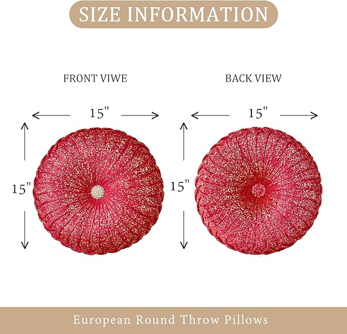 EUCIOR Round Throw Pillows,Pumpkin Pleated Handmade Throw Pillows,Red Throw Pillow Decorative Pillows for Home Decor Bedroom Living Room Couch Bed Sofa (Red)