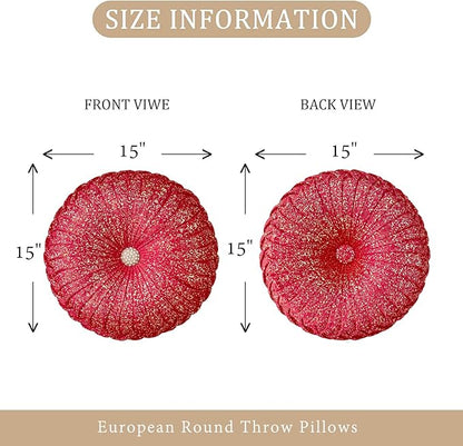 EUCIOR Round Throw Pillows,Pumpkin Pleated Handmade Throw Pillows,Red Throw Pillow Decorative Pillows for Home Decor Bedroom Living Room Couch Bed Sofa (Red)