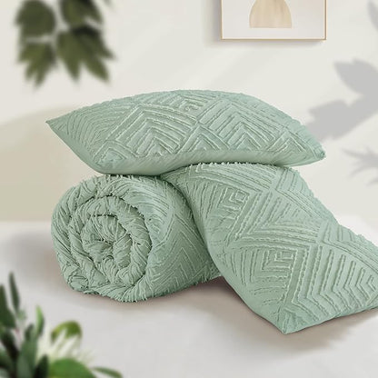 Andency Oversized King Comforter Set 120''x120'', 3 Pieces Sage Green Super King Boho Bedding Set & Collections, All Season Soft Farmhouse Tufted Fluffy Bed Set (1 Comforter, 2 Pillowcases)