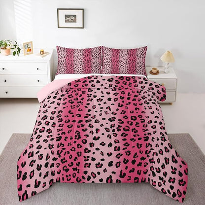 Erosebridal Pink Leopard Comforter for Kids Boys Girls,African Cheetah Print Toddler Bedding Set,Farmhouse Rustic Duvet Insert,Pink Gradient Quilt Bedroom Decor