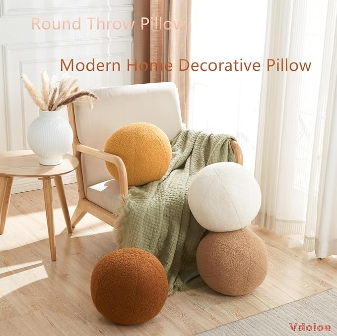 Round Throw Pillow Ball Pillow 11.8 Inches Brown Simple Modern Ball Shaped Throw Pillow，Nordic Style Cushion Decorative Pillow for Couch,Sofa,Bedroom