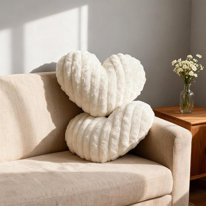 2 Pcs White Heart Throw Pillows, 16 Inch Soft Fluffy Heart-Shaped Comfort Pillows with Calming Texture, Hug Pressure for Relaxing Moments, Ideal for Sofa, Reading, and Naps (White)