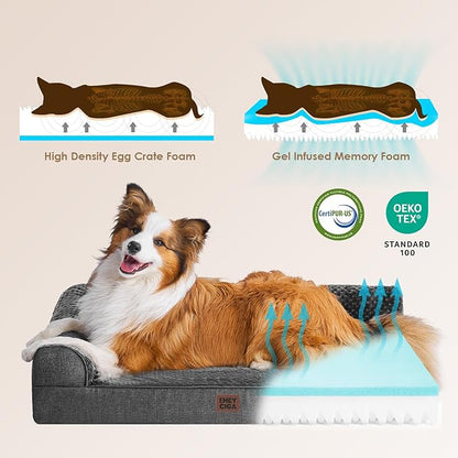 EHEYCIGA XXL Dog Bed Memory Foam, Orthopedic Giant Dog Bed Jumbo with Washable Removable Cover, Waterproof Pet Sofa Couch with Nonskid Bottom, 48x35x7.5, Dark Grey