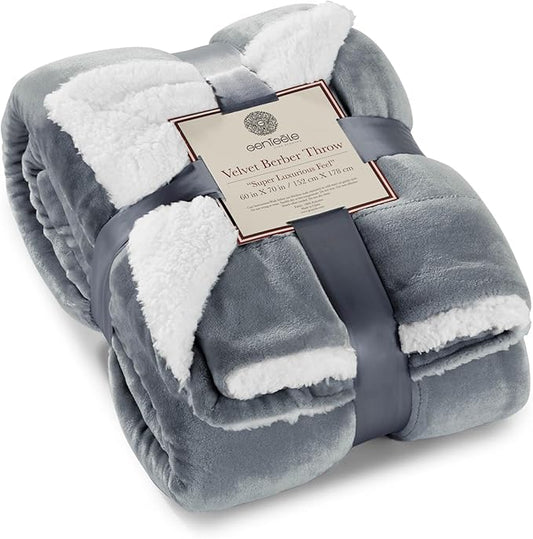 Genteele Sherpa Throw Blanket Super Soft Reversible Ultra Luxurious Plush Blanket, 60 x 70 inches, Gray/White