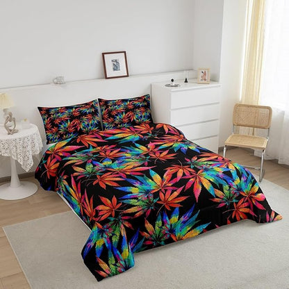 Erosebridal Leaves Comforter Set Toddler,Rainbow Leaf Bedding for Kids Teens Adults,Colorful Hippie Down Comforter,Tropical Botanical Bedding Comforter Sets