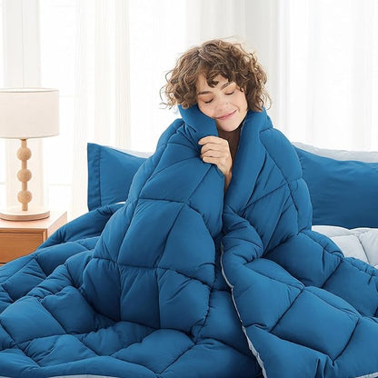 MUXHOMO 7 Pieces Queen Comforter Set, Reversible Bed in a Bag Queen Size, All Season Bedding Set with Comforter, Flat Sheet, Fitted Sheet, Pillowcases & Shams, Teal & Lake Blue