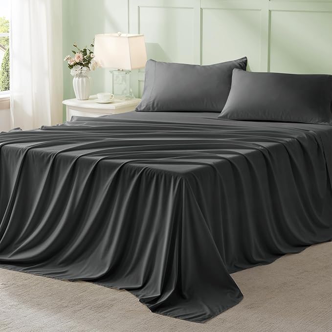Anluoer Dark Grey California King Comforter Set 7 Pieces, Bed in a Bag with Sheets, All Season Bedding Sets with 1 Comforter, 2 Pillow Shams, 2 Pillowcases, 1 Flat Sheet, 1 Fitted Sheet