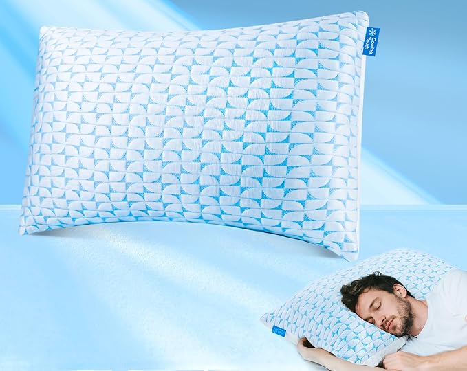 QUTOOL Firm Pillow Shredded Memory Foam, Cooling Pillow for Hot Sleeper, Adjustable Bed Pillow for Side Back Stomach Sleepers, Washable Cover, CertiPUR-US Certified, King Size