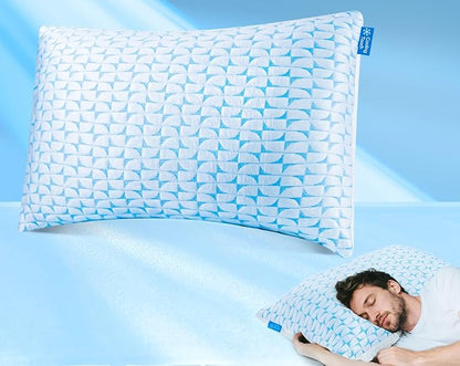 QUTOOL Firm Pillow Shredded Memory Foam, Cooling Pillow for Hot Sleeper, Adjustable Bed Pillow for Side Back Stomach Sleepers, Washable Cover, CertiPUR-US Certified, King Size