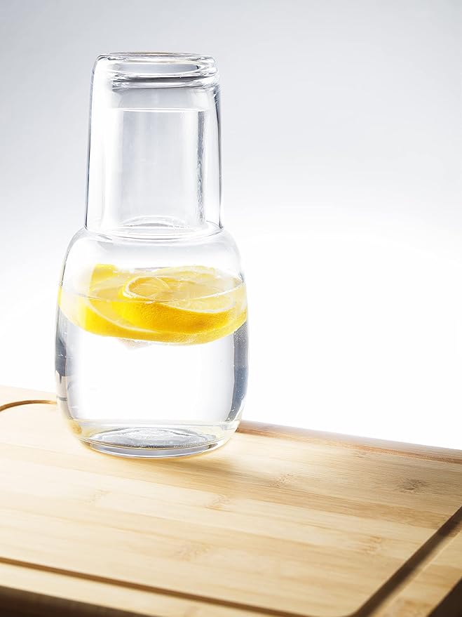 Glass - 2 Piece Water Set -Bedside Night Water Carafe/Desktop Water Pitcher - With Tumbler - European Quality - by Barski - Carafe is 24 oz. - Made in Europe