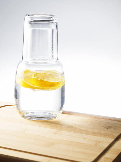 Glass - 2 Piece Water Set -Bedside Night Water Carafe/Desktop Water Pitcher - With Tumbler - European Quality - by Barski - Carafe is 24 oz. - Made in Europe