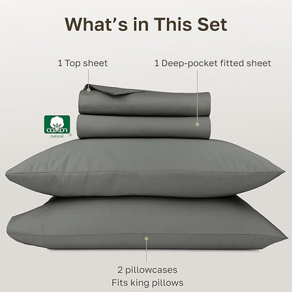 California Design Den King Bed Sheets Set - 1000 Thread Count Sateen, Thick and Natural 100% Cotton Sheets for King Size Bed, Deep Pockets, Durable Bedding Set - Grey