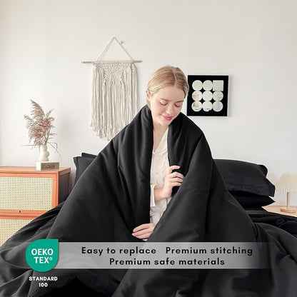 Queen Comforter Duvet Cover Set Black- 7-Piece Bed in a Bag, Double Brushed Micorfiber All-Season Soft Bedding with Sheets & Envelope Pillowcases (88"x88",Queen)