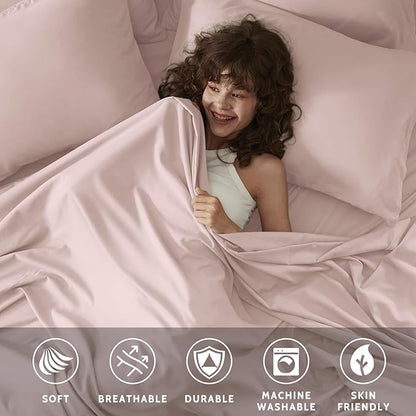 Twin Sheets Set - 4 Piece Soft Microfiber and Wrinkle Free Sheets - Easy Care, Extra Soft, Cooling Sheets - 1 Deep Pocket Fitted Sheet 1 Flat Sheet and 2 Pillowcases (Twin Baby Pink)