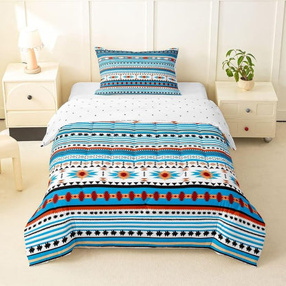 Erosebridal Southwestern Comforter Set Twin Boho Geometric Quilt, Tribal Arrow Bedding Set Western Duvet Insert, Country Room Decor Blue White