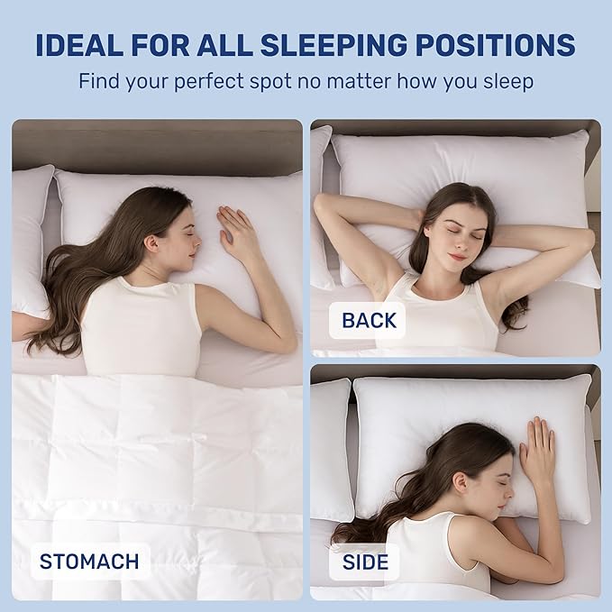 UNIKOME Ultra Soft Pillows Standard Size Set of 2 - Hotel Collection Luxury 100% Cotton Cover Down Alternative Bed Pillow, Fluffy Pillows for Back, Stomach or Side Sleepers