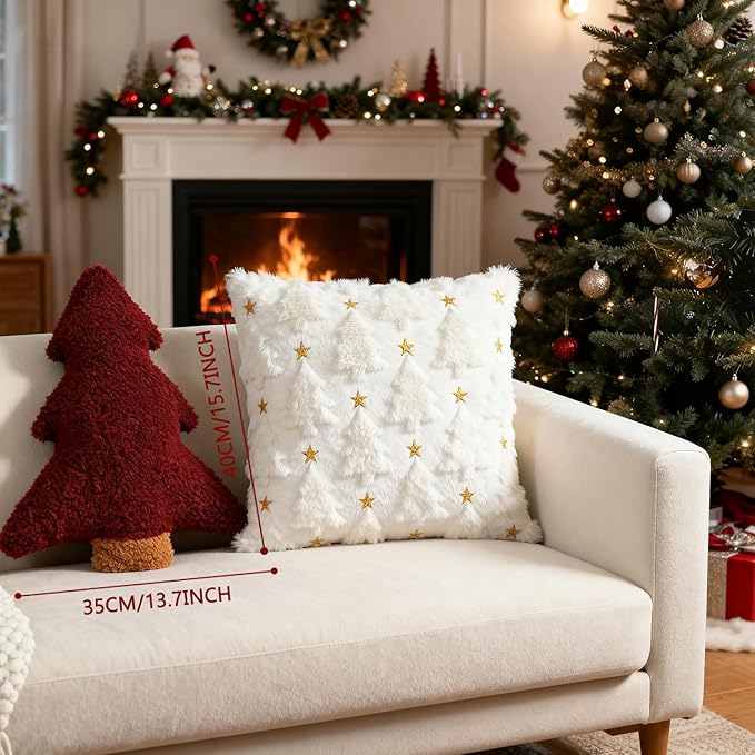 Artmag Christmas Pillows, Decorative Christmas Tree Pillow Stuffed Tree Shaped Plush Pillow for Holiday Party Sofa Living Room Decoration (15.5" x 14.5", Red)