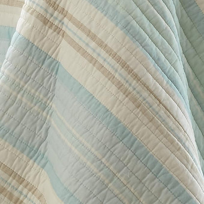 Levtex Home - Stone Harbor Full/Queen Quilt - Striped Coastal - Light Blue, Taupe, & Cream - Quilt Set Size 88x92in. and Two Shams Size 20x26 - Reversible - Cotton Fabric