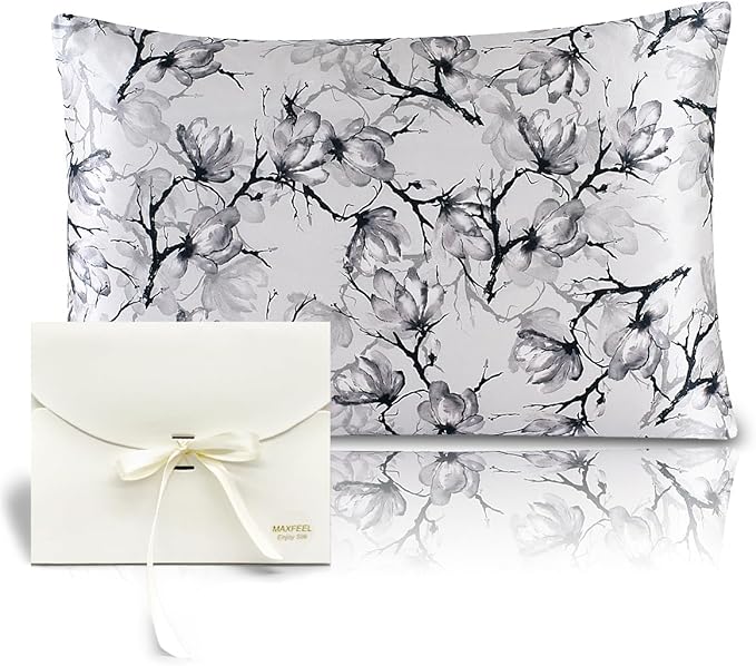 MAXFEEL 100% Pure Mulberry Silk Pillowcase with Zipper for Skin&Hair Care Both Sides Soft Breathable (Pattern02, Queen)