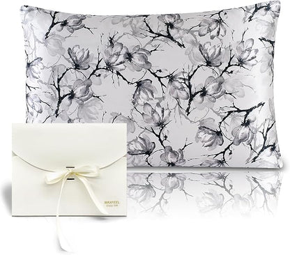 MAXFEEL 100% Pure Mulberry Silk Pillowcase with Zipper for Skin&Hair Care Both Sides Soft Breathable (Pattern02, Queen)
