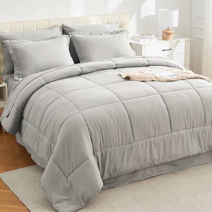 EMME Twin Comforter Set - 5 Piece, Ultra Soft Grey Bedding Sets Twin, Bed in a Bag, All Season Brushed Bed Set with 1 Comforter, 1 Flat Sheet, 1 Fitted Sheet, 1 Pillowcase and 1 Pillow Sham