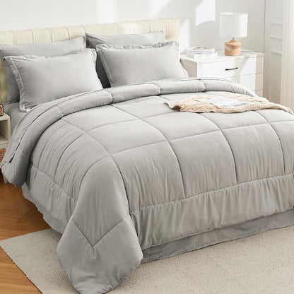 EMME Twin Comforter Set - 5 Piece, Ultra Soft Grey Bedding Sets Twin, Bed in a Bag, All Season Brushed Bed Set with 1 Comforter, 1 Flat Sheet, 1 Fitted Sheet, 1 Pillowcase and 1 Pillow Sham