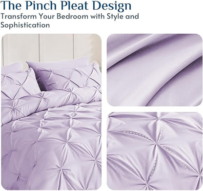 JOLLYVOGUE California King Comforter Set 7 Pieces - Bed in a Bag Cal King for All Season, Pintuck Bedding Comforter Sets with Comforter, Flat Sheet, Fitted Sheet and Pillowcases & Shams, Light Purple