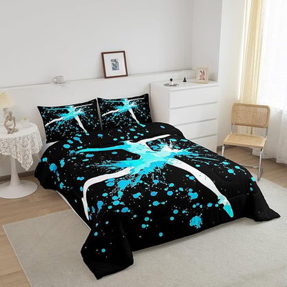 Erosebridal Girls Gymnastics Bedding Set - Blue Tie Dye Queen Size Comforter Set with Down Comforter for Gymnast Kids & Teens - Dance Room Decor & Sport Game Duvet Set