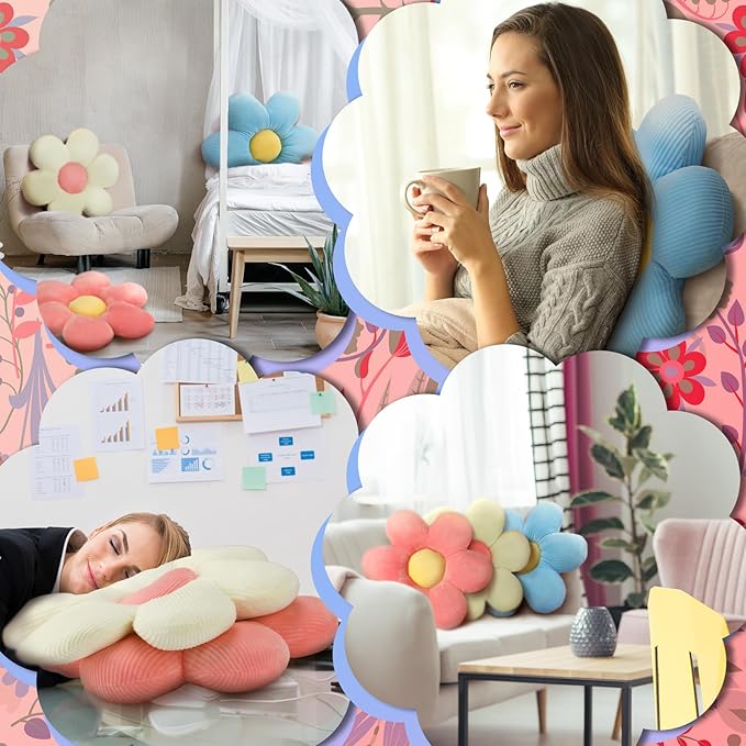Sratte 3 Pcs Flower Pillows Flower Shaped Throw Pillows Cute Daisy Plush Pillow Decorative Floor Pillow Seat Cushion for Bedroom Home Sofa Chair Couch Decor(Multicolored,23.62")
