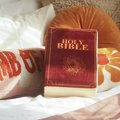 Bible Pillow Book Plush That Opens, Christian Holy Bible Stuff Religious Party Favors Gifts, Room Decorative Pillow for Bedroom Living Room (Red)
