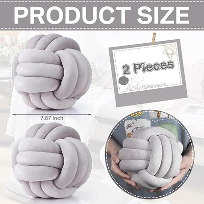 Namalu 2 Pcs Soft Knot Pillow Ball, Decorative Round Throw Knotted Pillows Cushion, Handmade Stuffed Ball Pillows for Winter Bedroom Sofa Couch Home Decor(10.6 Inches,Light Gray)