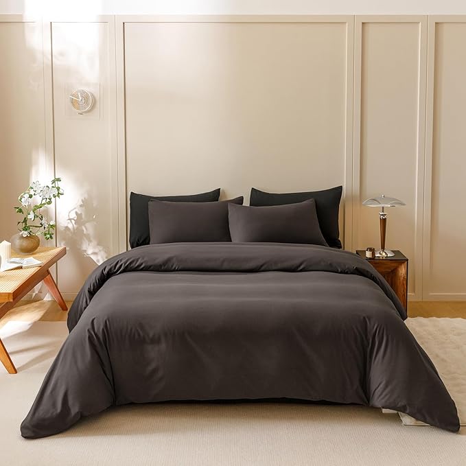 CLOTHKNOW Dark Brown Queen Comforter Set 3Pcs Coffee Bedding Comforter Sets Brown Queen Comforter Men Women Comforter with 2 x Pillow Cases