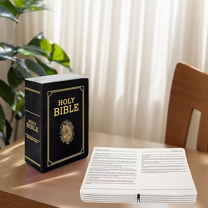 The Holy Bible Pillow Plush- Book Shape, Openable, Cozy Faith Bible Pillow Christian Bible Verse Pillow (Black)