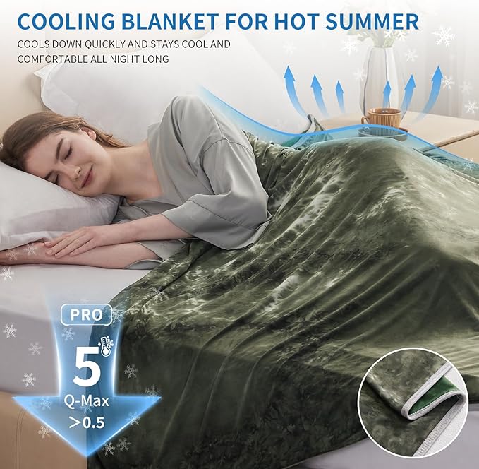 Guohaoi Cooling Blanket for HotSleepers - Arc-Chill Q-Max >0.5 Cool Fiber, 100% Oeko-Tex Certified, Summer Lightweight Throw Blanket, Absorbs Heat to Keep Body Cool for Night Sweats(90x90 Green)