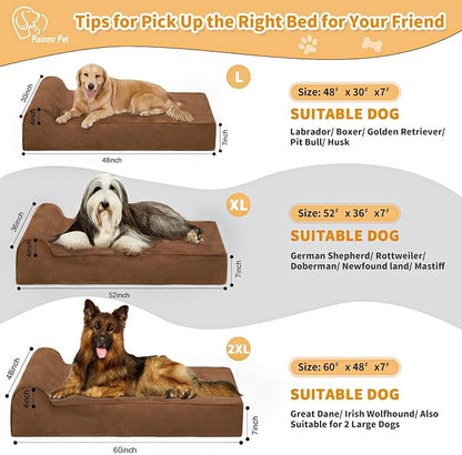 Orthopedic Dog Beds for Large Dogs, 7" Memory Foam Dog Beds with Waterproof Liner, Durable Microsuede Cover, Removable and Washable, Nonskid Bottom, 48"x30"x7" L Chocolate