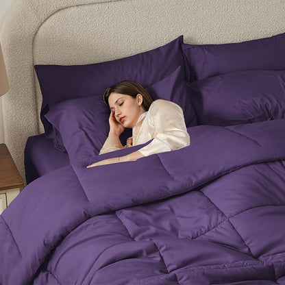 Anluoer Full Comforter Set 7 Piece, Dark Purple Bed in a Bag with Sheets, Comforters Full Size Bedding Sets with 1 Comforter, 2 Pillow Shams, 2 Pillowcases, 1 Flat Sheet,1 Fitted Sheet