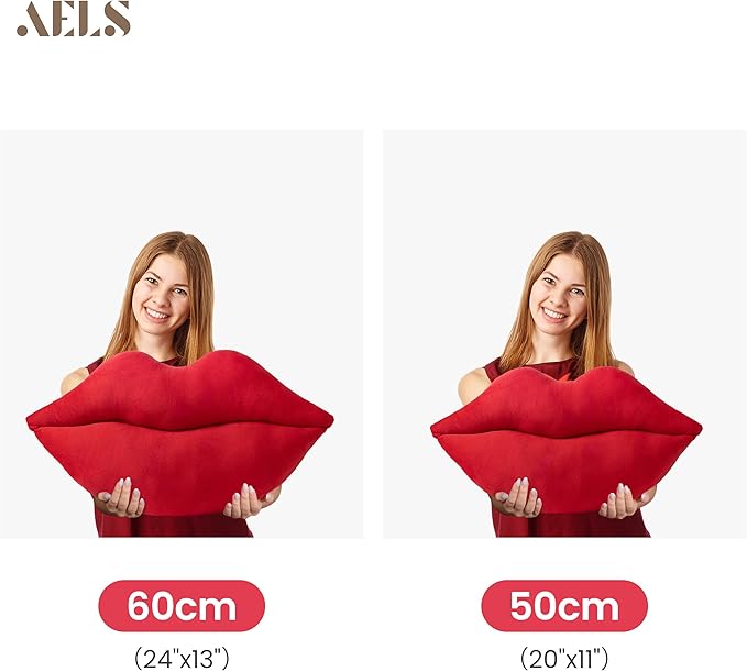 AELS 3D Large Lips Throw Pillows, Set of 2, Soft Decorative Love Pillows, Velvet Cute Pillow for Couch, Sofa, Bed, Living Room, Bedroom, Red