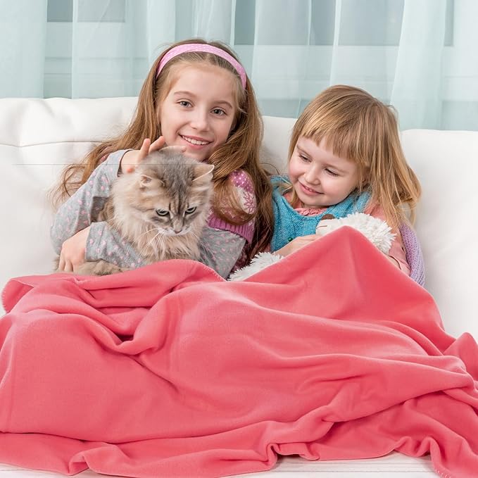 Buryeah 10 Pcs Fleece Blanket Bulk Soft Warm Fleece Blankets Cozy Lightweight Throw Blankets Plush Pet Throw Blanket for Home Bed Sofa Office Wedding Gifts Travel(50" X 60",Coral)