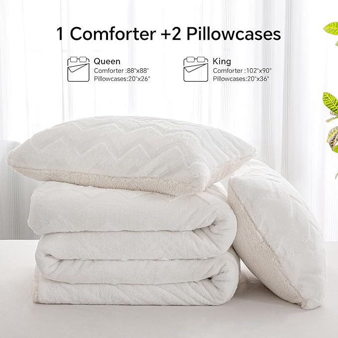 BEDELITE Fluffy Twin Comforter Set - Super Soft Sherpa White Comforter for Twin Size Bed, Luxury Warm Bedding Set for Winter, Fuzzy Bed Set 2 Piece (1 Comforter, 1 Pillowcase)