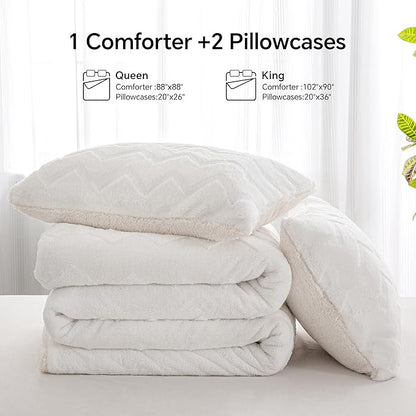 BEDELITE Fluffy Twin Comforter Set - Super Soft Sherpa White Comforter for Twin Size Bed, Luxury Warm Bedding Set for Winter, Fuzzy Bed Set 2 Piece (1 Comforter, 1 Pillowcase)
