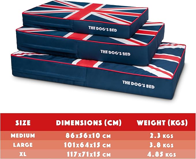 The Dog’s Bed Orthopedic Memory Foam Dog Bed Mattress, Oxford Fabric, Blue & Red Trim UK Center Flag, L, 6-Inch