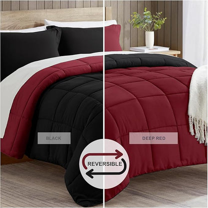 satisomnia California King Comforter Set, Red Bedding Comforters Cal King Size, 3 Pieces Down Alternative Bed Comforter Lightweight Soft Bed Set Breathable, Reversible All Season Bedding Sets
