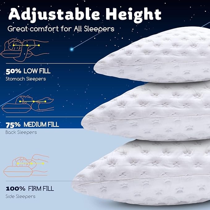 Cooling Side Sleeper Pillow for Neck and Shoulder Pain, Luxury Shredded Memory Foam Curved Bed Pillows for Sleeping Set of 2- Adjustable Standard Size- Washable Cover Crescent White