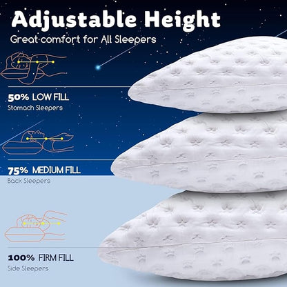 Cooling Side Sleeper Pillow for Neck and Shoulder Pain, Luxury Shredded Memory Foam Curved Bed Pillows for Sleeping Set of 2- Adjustable Standard Size- Washable Cover Crescent White