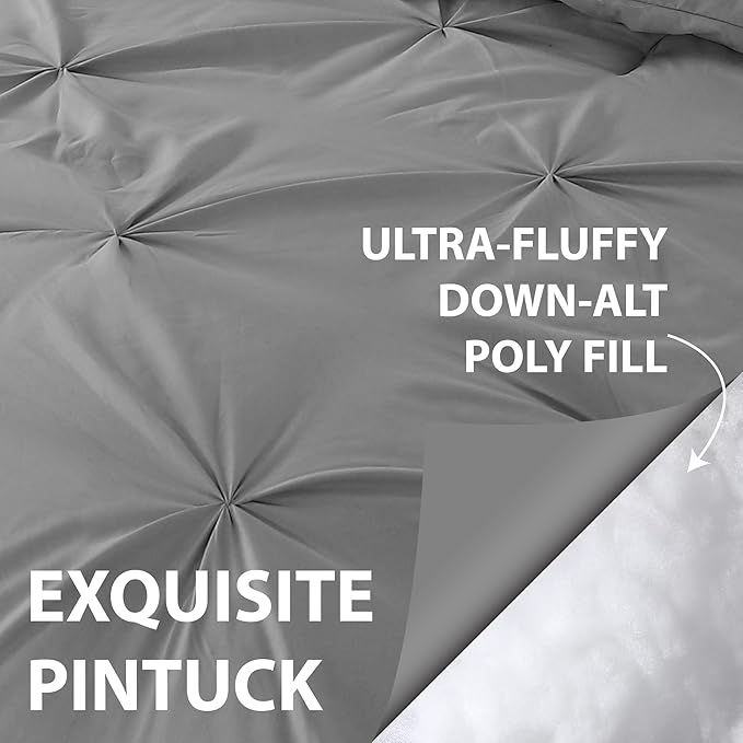 Cathay Home Twin Bedding - Pintuck 2-Piece Comforter and Sham Set - Ultra Soft & All Season Warmth - Grey