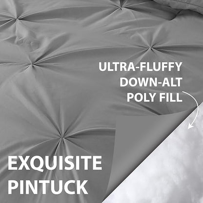 Cathay Home King Bedding - Pintuck 3-Piece Comforter and Sham Set - Ultra Soft & All Season Warmth - Grey