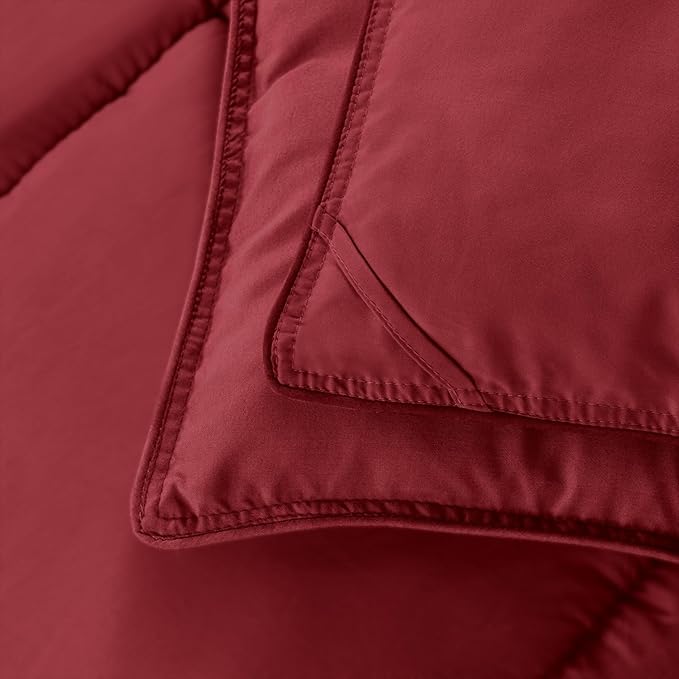 Elegant Comfort 3-Piece Box Stitched Down Alternative Comforter with Shams - Ultra Soft for All Season Duvet Insert with Corner Tabs, Plush Cozy 3PC Comforter Set, California King, Burgundy